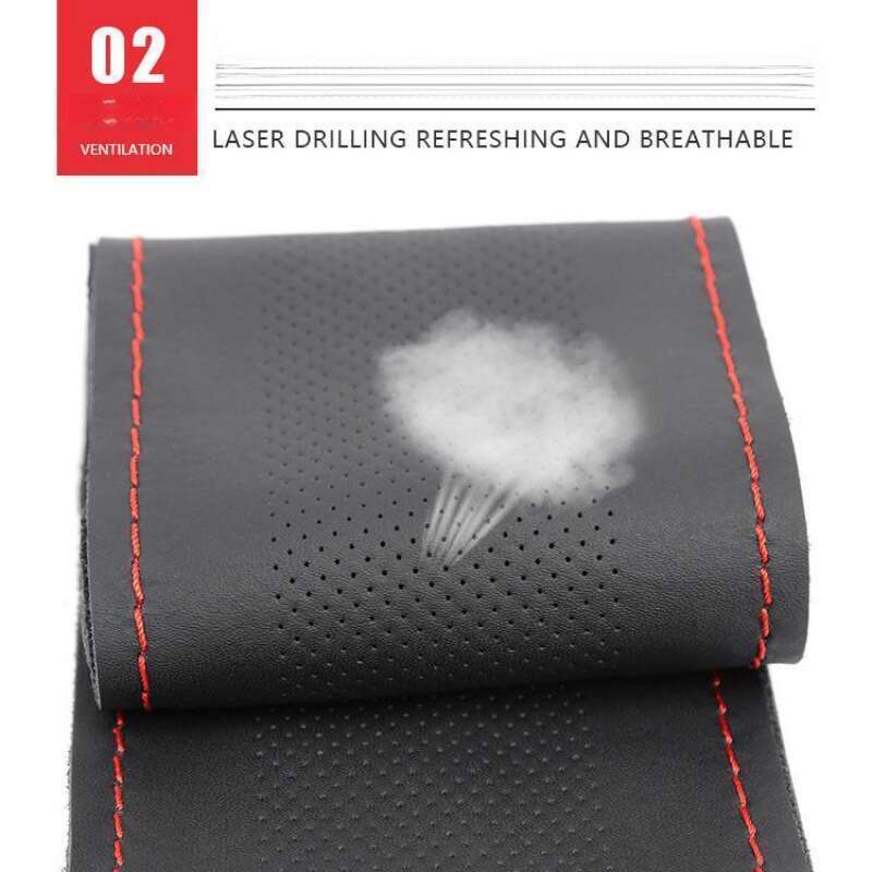 Handgenäht aus Leder, schweißableitend, atmungsaktiv und rutschfest, universelles Autolenkrad aus Leder für alle Jahreszeiten_voghion.com
