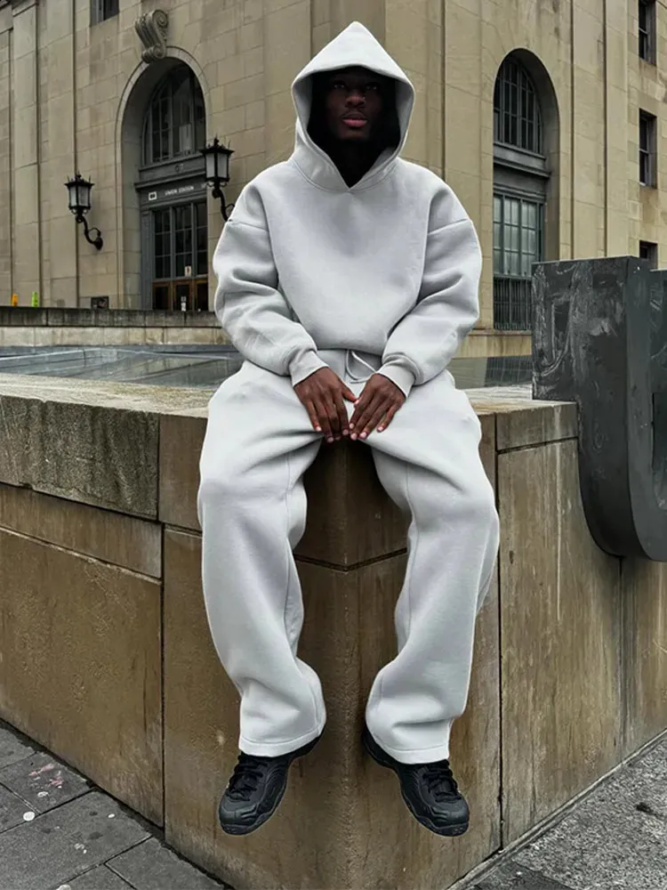 Lässige, einfarbige Paare mit Kapuze und lockerer Jogginghose, 2-teiliger Anzug für männliche Herbst-Jogging-Sweatshirt-Hosen-Outfits_voghion.com