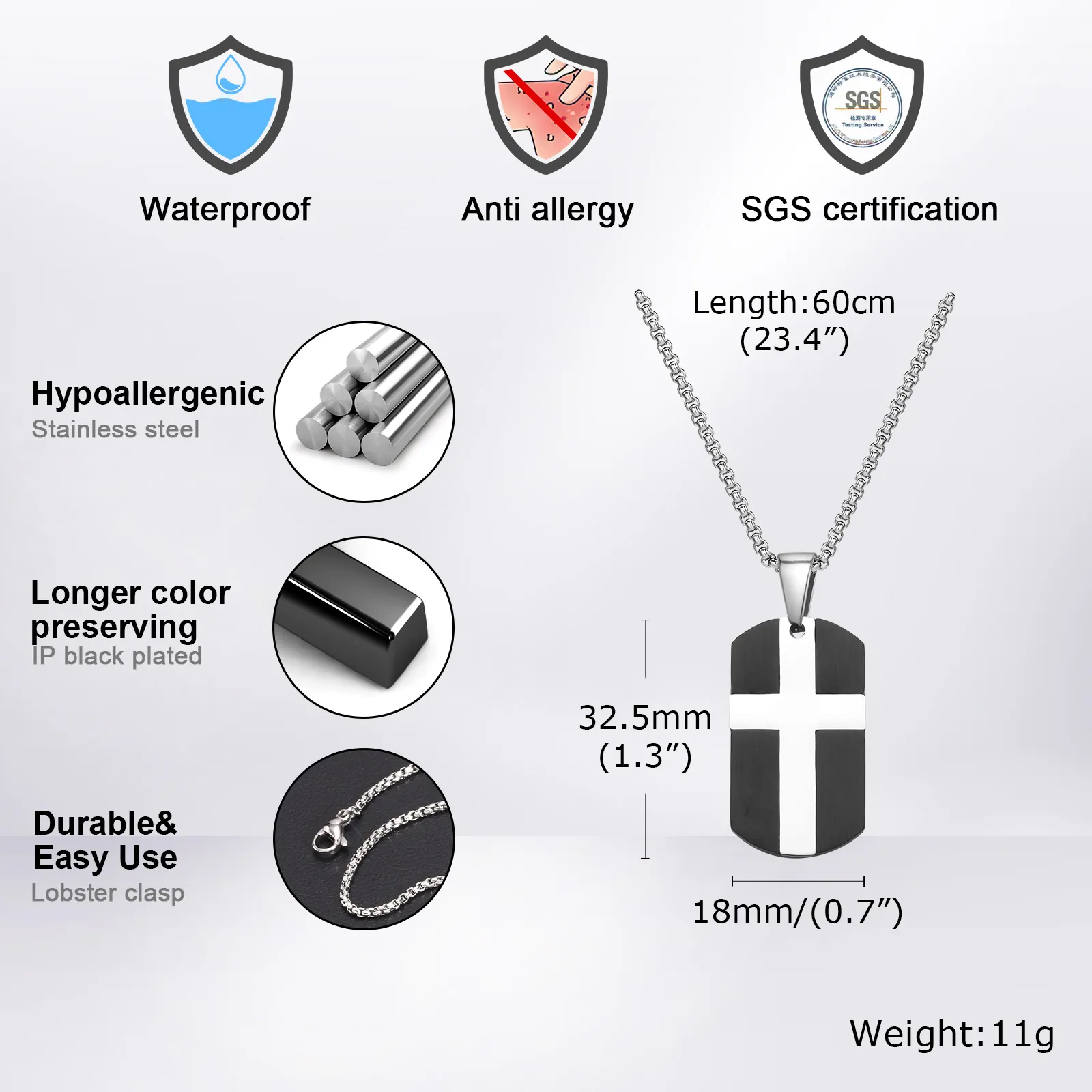 Ketten Mprainbow Cross Dog Tag Halskette für Männer Edelstahl Schwarz Weiß Rechteck Anhänger Halsketten Paryer Religiös_voghion.com