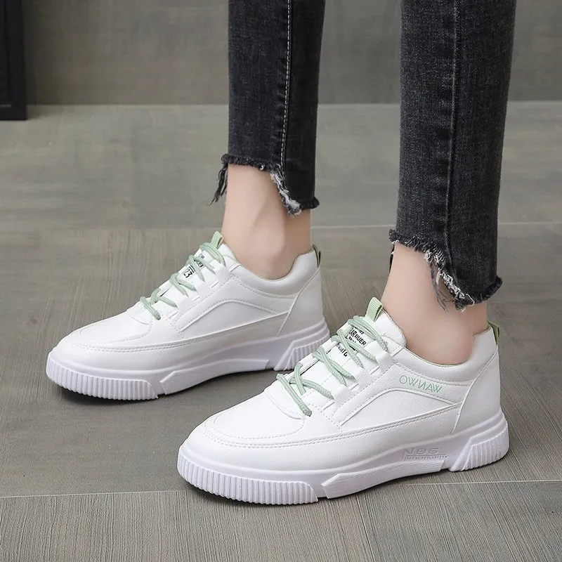 Thick Soled Round Toe College Style Low Cut White With Breathable Mesh For Comfortable Casual Sports Shoes_voghion.com