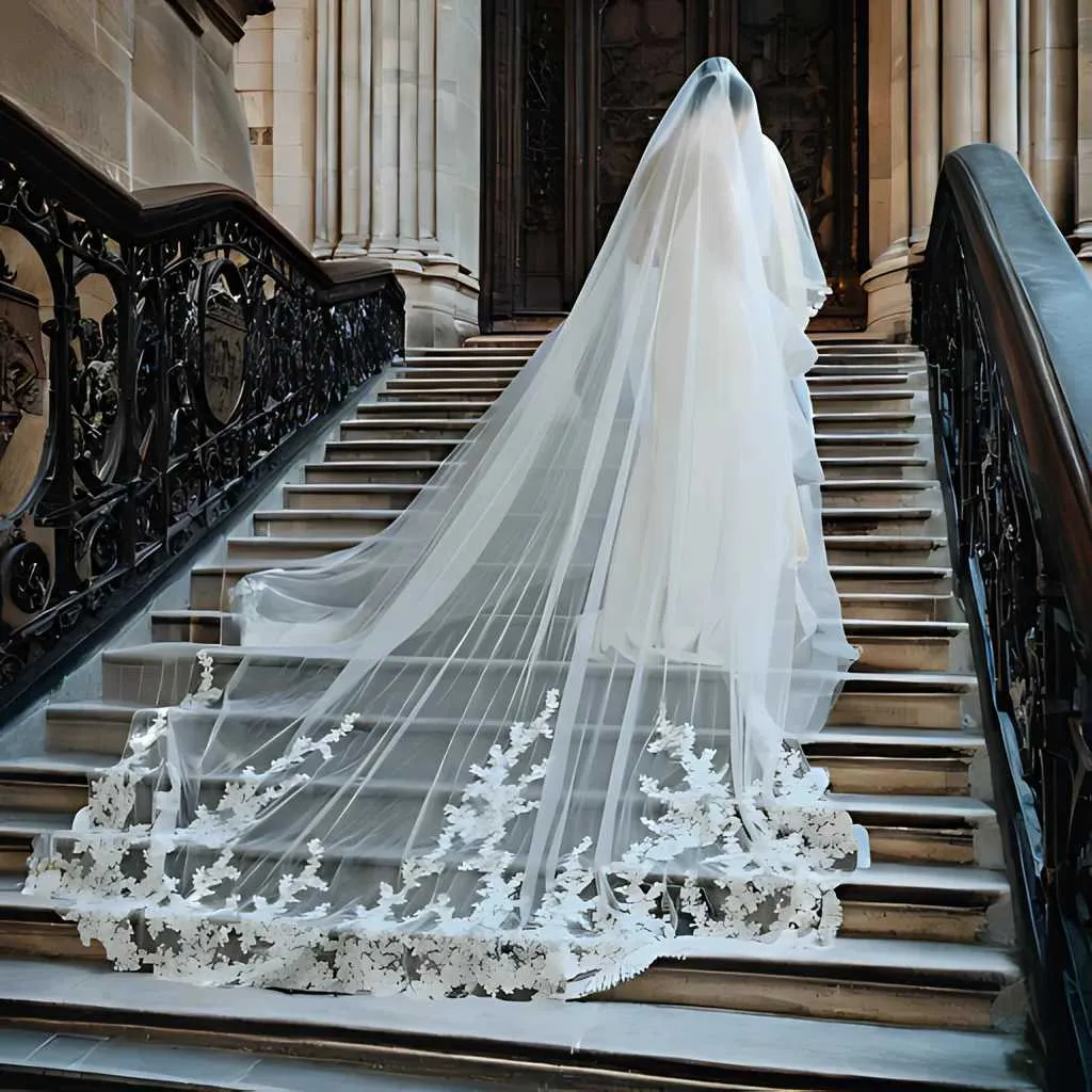 Hair Jewelry Wide Tree Vine Lace Patch Wedding Veil Long Cathedral Style Illusion 1 Tier With Comb Bridal Accessories_voghion.com