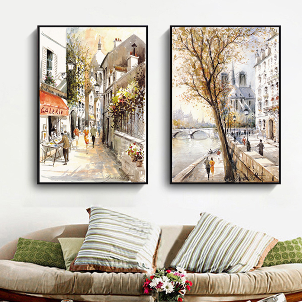room Modern living minimalist spray watercolor street view hotel storefront home decoration foyer hanging pain_voghion.com