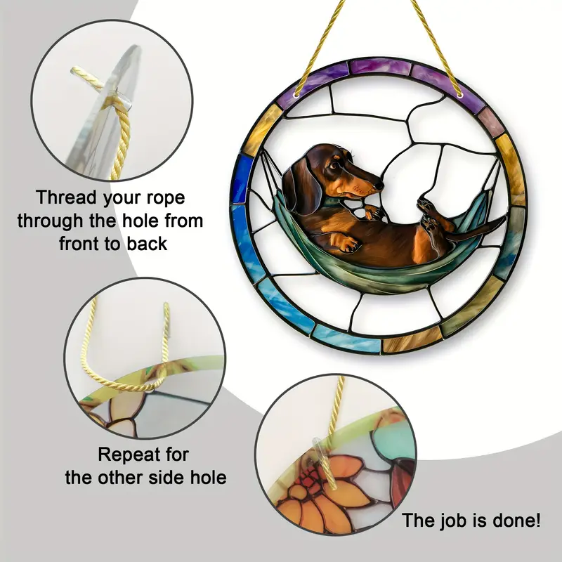 Dachshund In Hammock Suncatcher - 8x8" Acrylic Art. Adorable Decor For Dog Lovers, Perfect As A Unique Gift._voghion.com