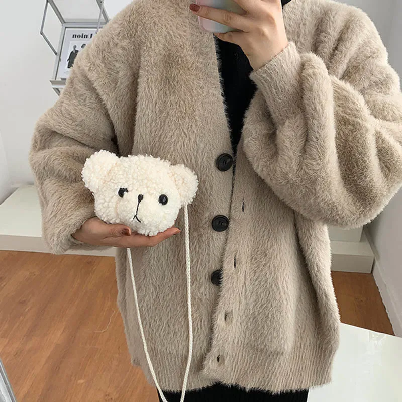 Ryggsäckar Söt björn plysch axelväska för barn Barn Tecknade budväskor kawaii plånböcker små flickor fyllda_voghion.com