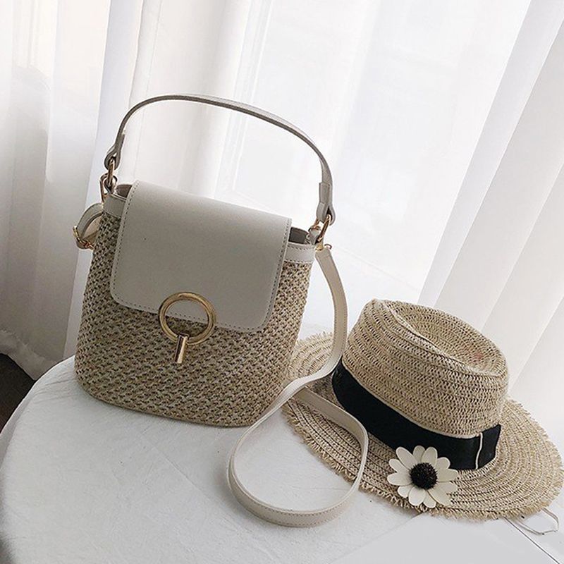 Kleine Stroh Eimer Taschen Frauen Sommer Umhängetaschen Dame Reise Geldbörsen Und Handtaschen Weibliche Schulter_voghion.com