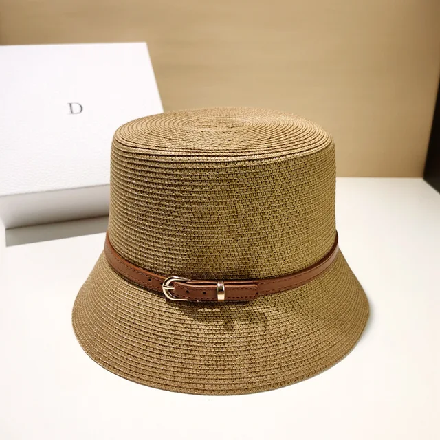 Moda Moda Novas Mulheres Verão Bucket Cinto Decoração Proteção UV Boné Feminino Flat Top Praia Sol Chapéus Chapéu De Palha Derby Viagem_voghion.com