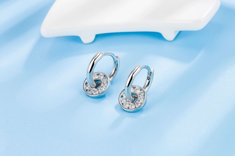 Orecchini a cerchio portafortuna romantici per donne, alla moda, con personalità geometrica, rotondi, in pietra, con fibbie per le orecchie, creativi._voghion.com