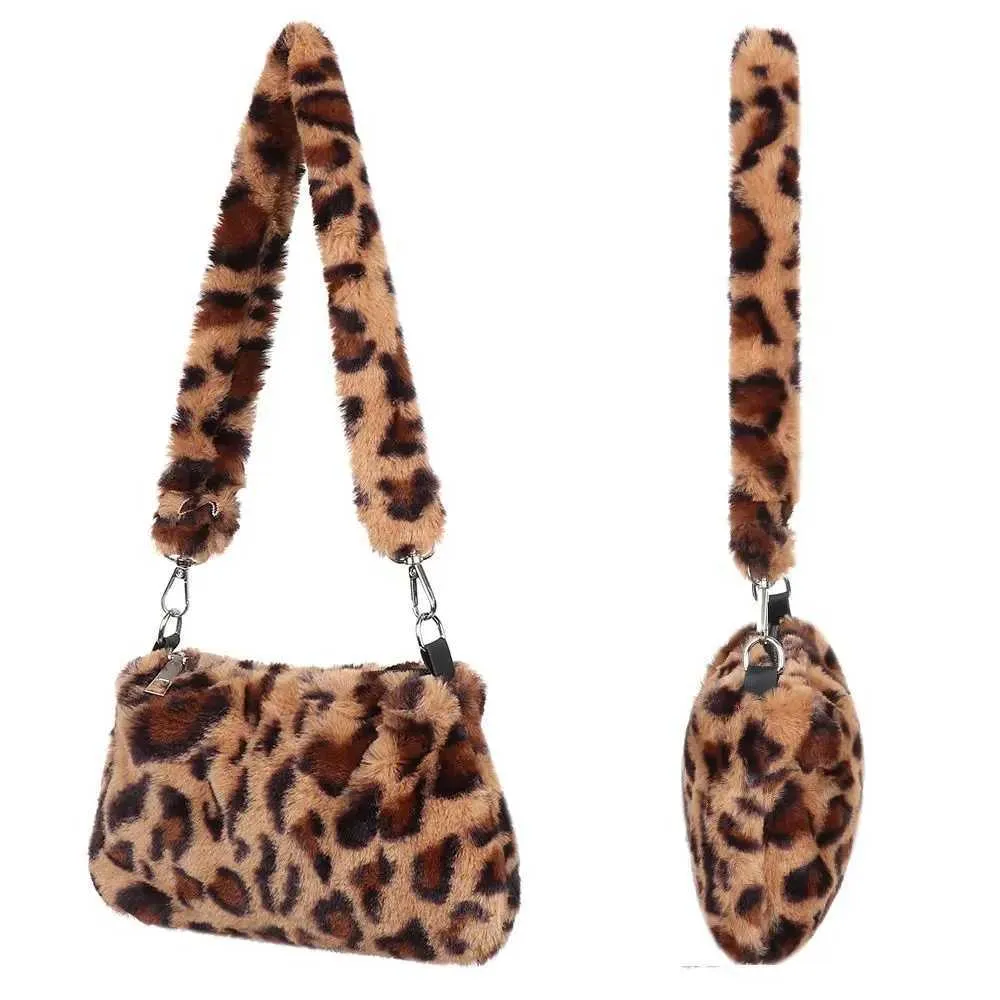 Geantă de umăr pentru femei din pluș cu imprimeu leopard, Y241025_voghion.com
