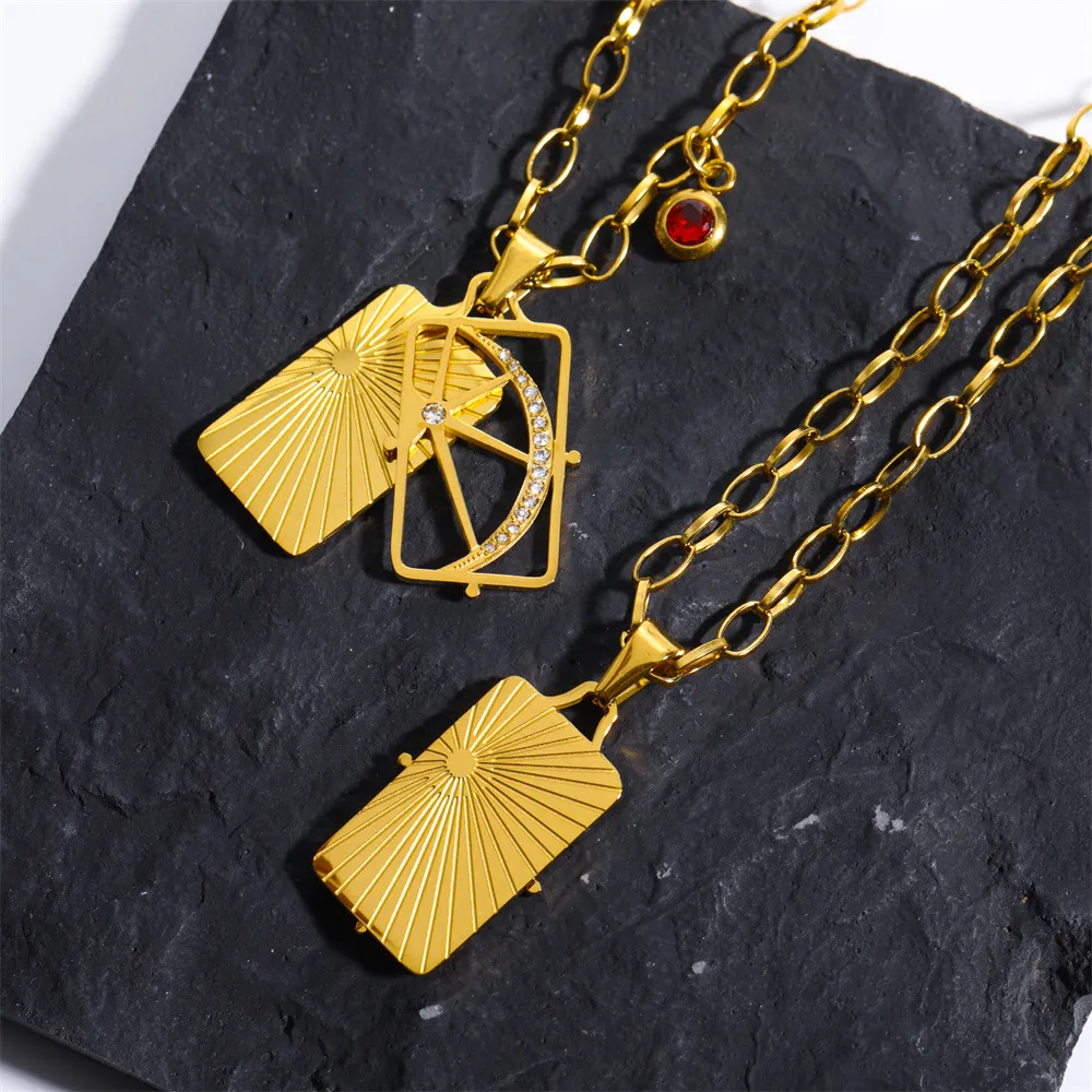 Colar com pingente de lua e sol vintage aço inoxidável zircão_voghion.com