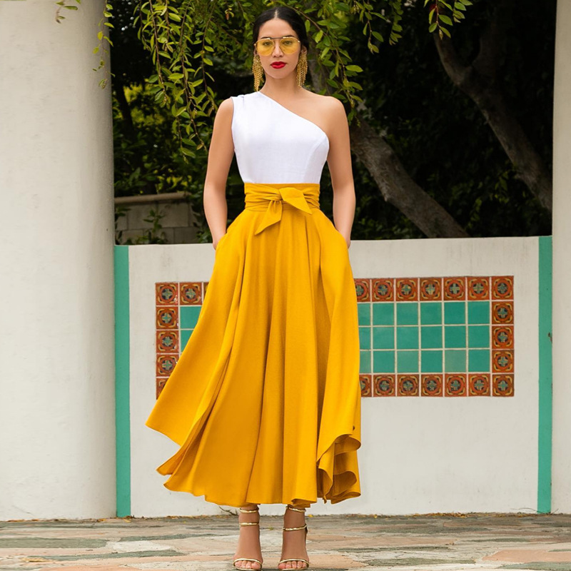 new large swing palace style vacation style solid color skirt