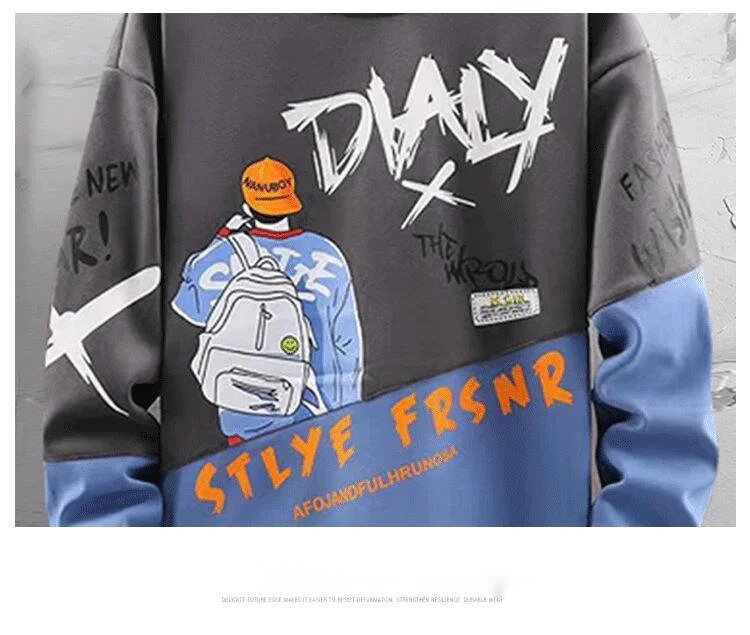 Men's hoodie, spring and autumn new couple outfit, long sleeved color contrast t-s, loose oversized cartoon bottom_voghion.com