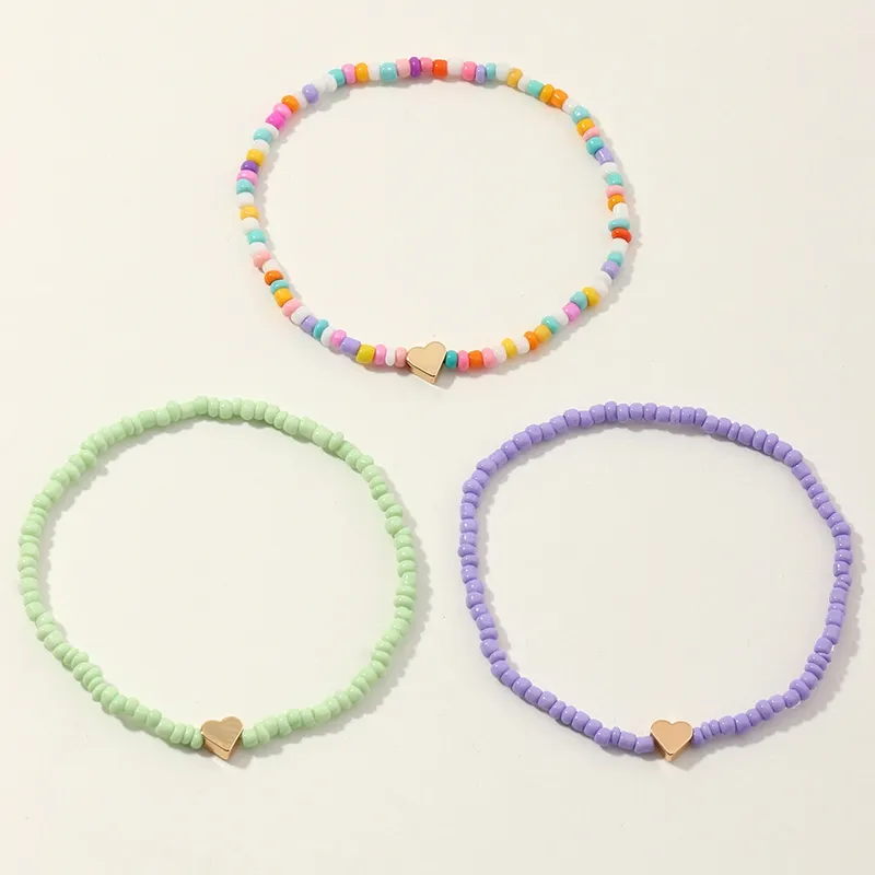 Fußkettchen Herz für Frauen Mädchen Fußschmuck Boho Perlen Urlaub Strand Barfußsandalen Armband am Bein Knöchel Bunt_voghion.com