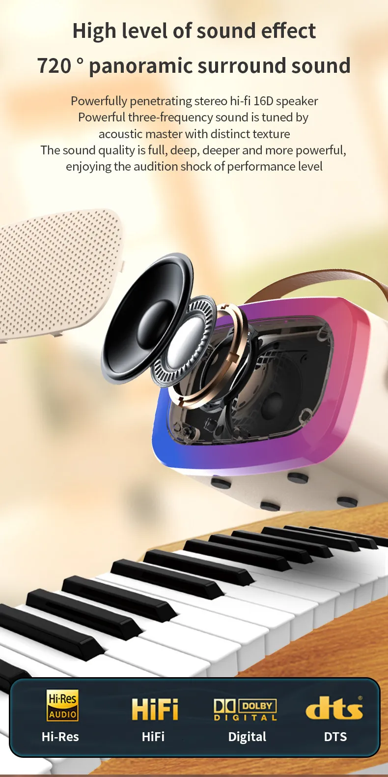 Microphones Mini Portable RGB Waterproof Children's Home Karaoke Speaker Subwoofer High Volume TWS Caixa De Som_voghion.com