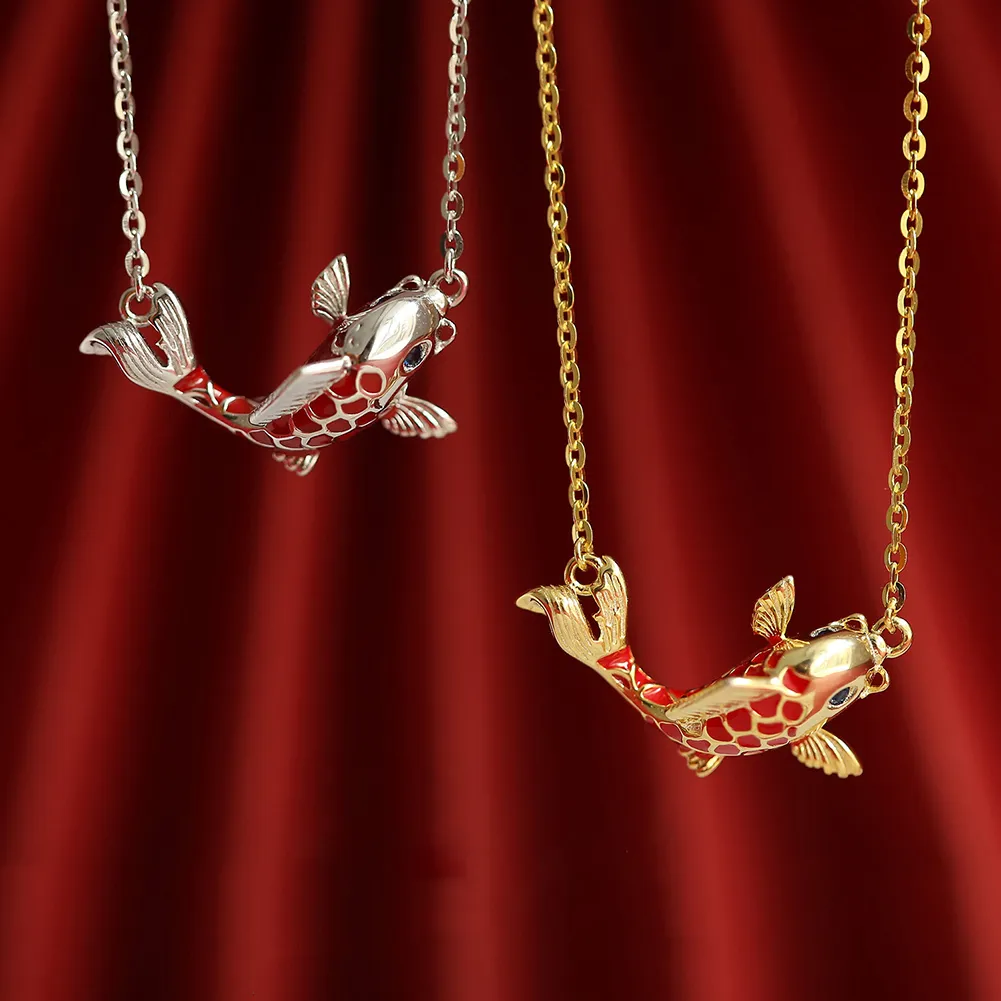 Collane con ciondolo 1 paio Moda Rosso Fortunato Pesce Koi Donna Carino Accessori Unisex Acciaio Inossidabile Gioielli Regalo_voghion.com