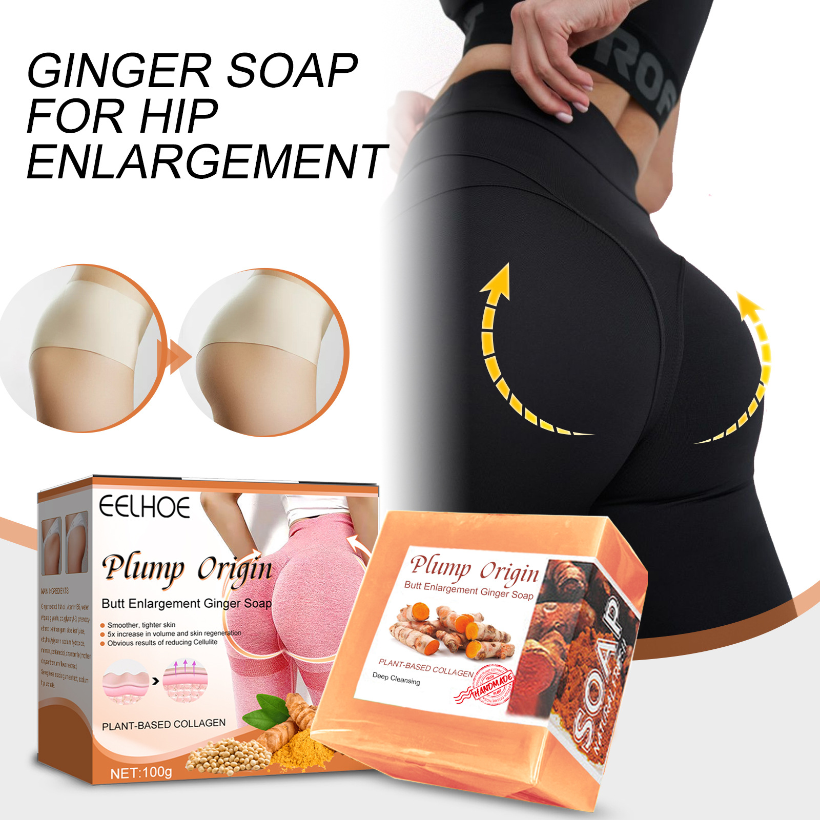 EELHOE Ginger Lifting Firming, Lifting, Stretching Peach Butt Body Cleaning Soap Shaping, Moisturizing, and Nourishing_voghion.com