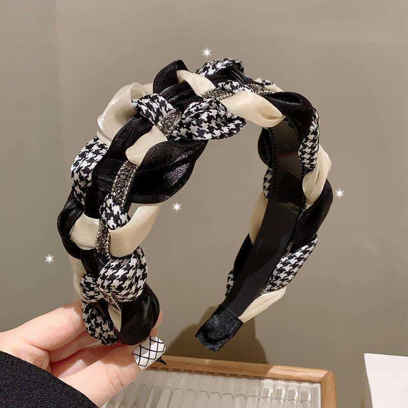 Cerchietto per capelli coreano Dongdaemun Thousand Bird Grid da donna con bordo largo, temperamento diamante acqua, grado teschio alto_voghion.com