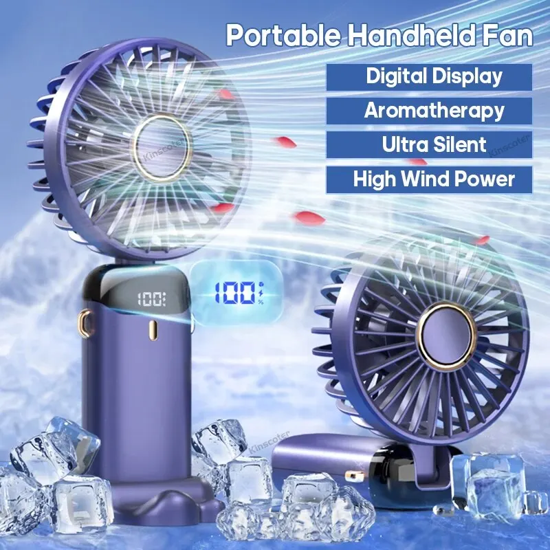 Portable Handheld Fan Rechargeable Usb With Phone Stand 5 Speed_voghion.com
