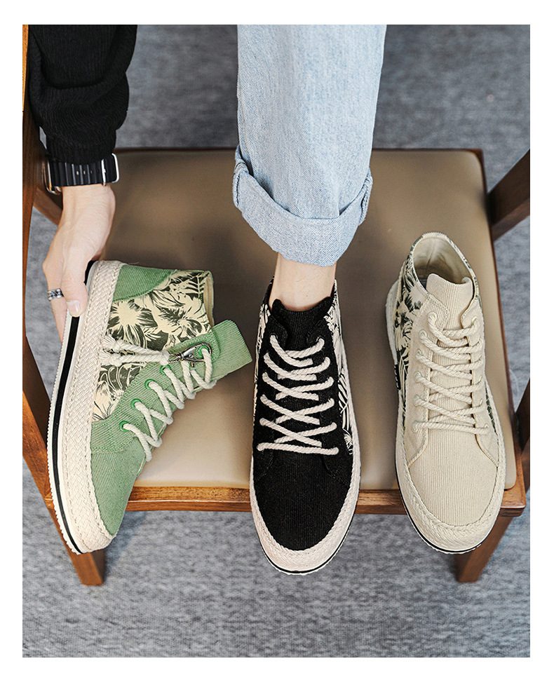High top canva autumn niche cloth with thick ole elevated height caual board for young port and leiure men'_voghion.com