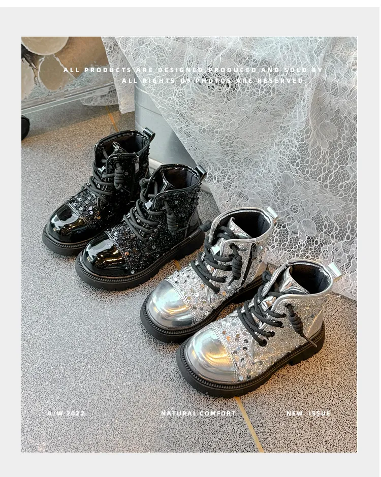 Mädchen Leder Schneestiefel Mit Pailletten Und Rutschfester Sohle_voghion.com