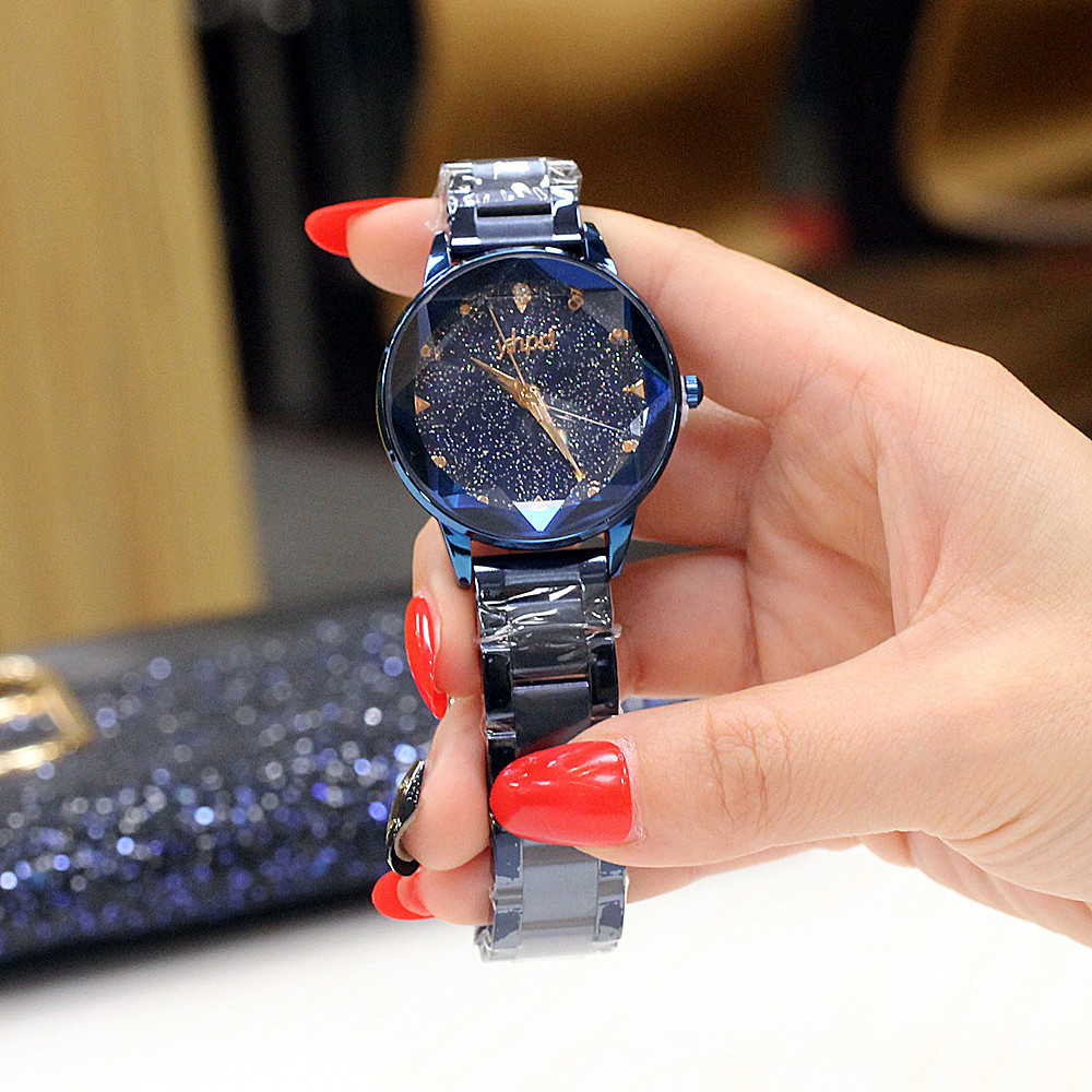 Orologio da marea impermeabile al quarzo con cinturino in acciaio con cielo stellato personalizzato alla moda 2024 delle nuove donne_voghion.com