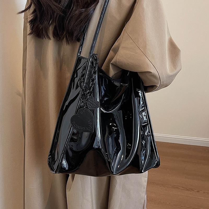 Einfarbig Lackleder Mode Schultertasche Damen Einfache Luxus Handtasche Geldbörse Lässig Reise Shopping Totes Sac A Main_voghion.com