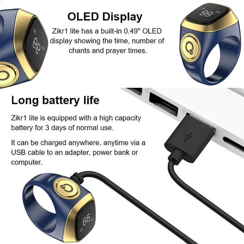 Tasbih Tally Counter Ring för muslimer Zikr Digital Tasbeeh 5 Bönetidspåminnelse Bluetooth avancerad smart bärbar_voghion.com