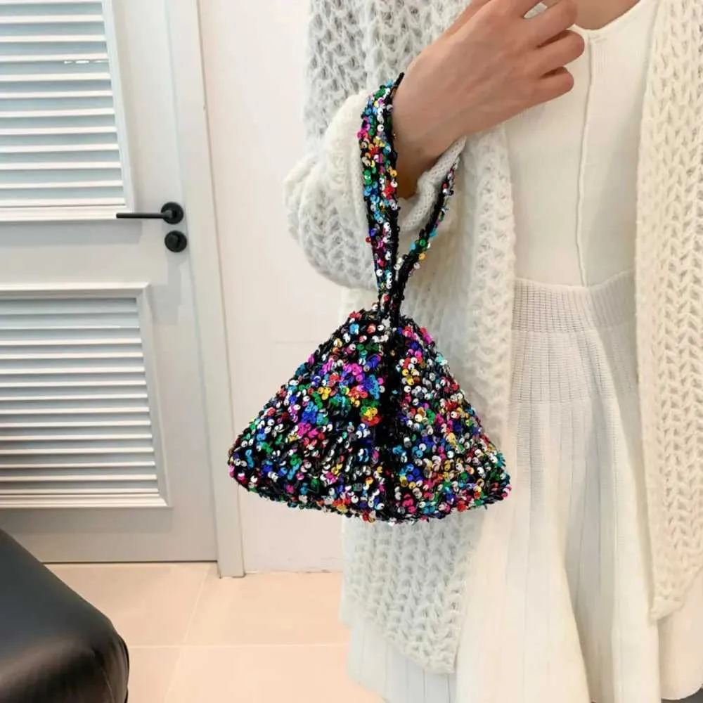 Borsa a tracolla tinta unita alla moda in stile coreano INS da sera, pochette sottobraccio, paillettes, borsa a tracolla da donna C241218_voghion.com