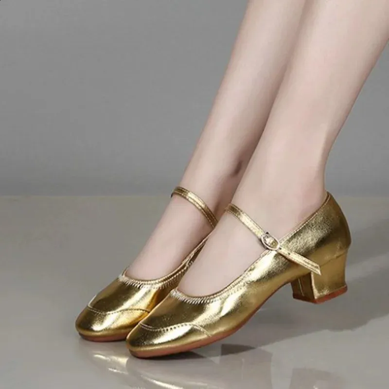 Sapatos Femininas Fashion Sweet Gold Weight Ballet High Heels Womens Classic Sier Round Toe Dance Shoes A175 241015_voghion.com