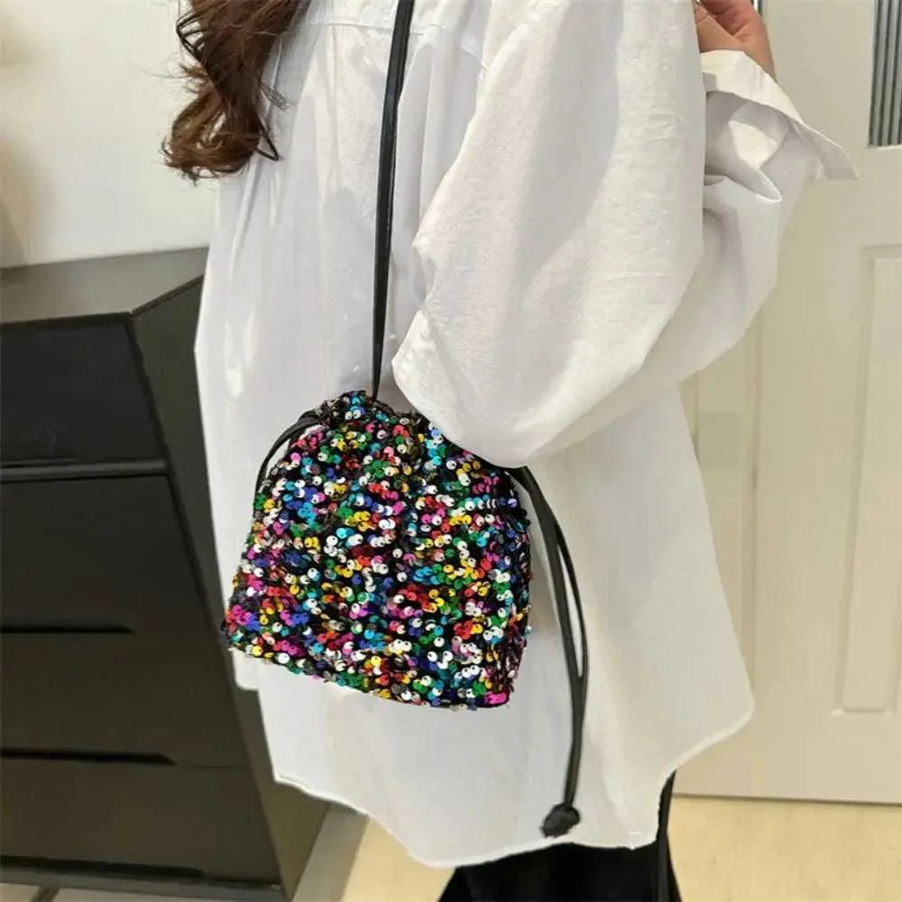 Mote Allsidig Sequin Shoulder Crossbody Trendy Enkel Kvinner Liten Håndveske Drstring Bucket Bag Party Wallet_voghion.com