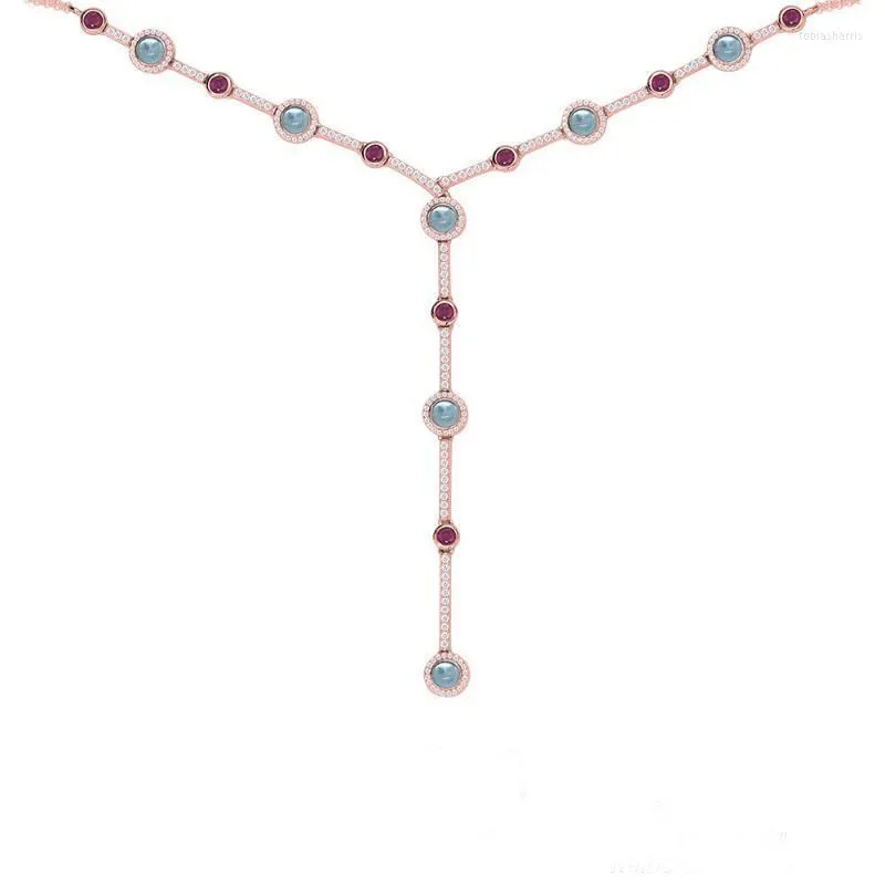 Chains Real Sterling Sier Multicolor Stones Candy Long Necklace Adjustable Chain Women Fashion Party Jewelry_voghion.com