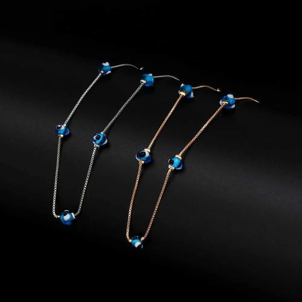 Verižice za gleženj, modre kroglice Trkiye Evil Eye, zlate kroglice, nastavljiva zapestnica za ženske, nakit BE25L2403_voghion.com