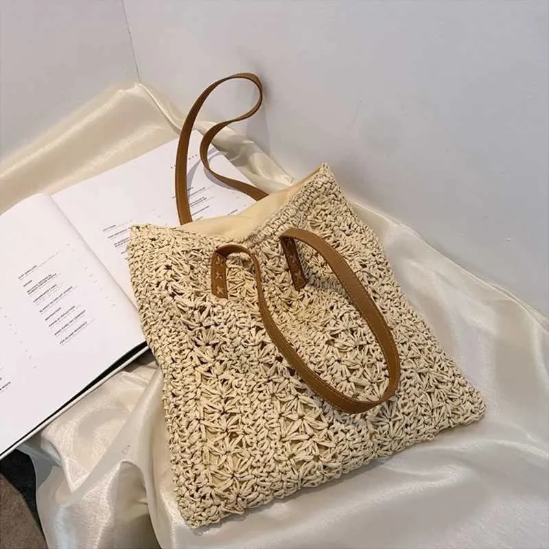 Fashion turf large capacity shoulder shopping bag womens vacation beach wallet Bohemian ragtan knitted handbag Y241011_voghion.com