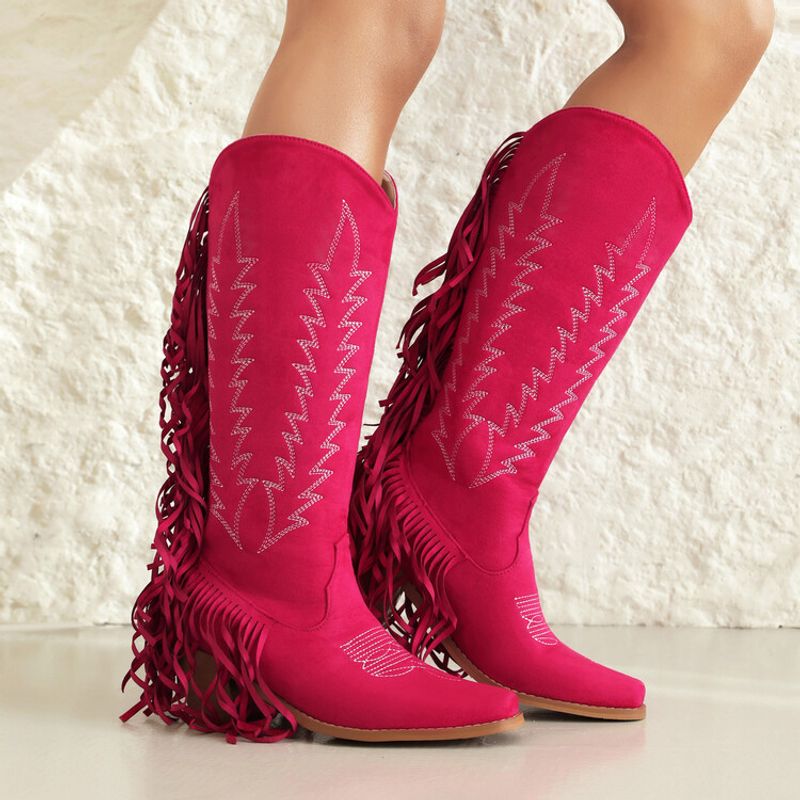 Spring new pointy rose red V-mouth boots_voghion.com