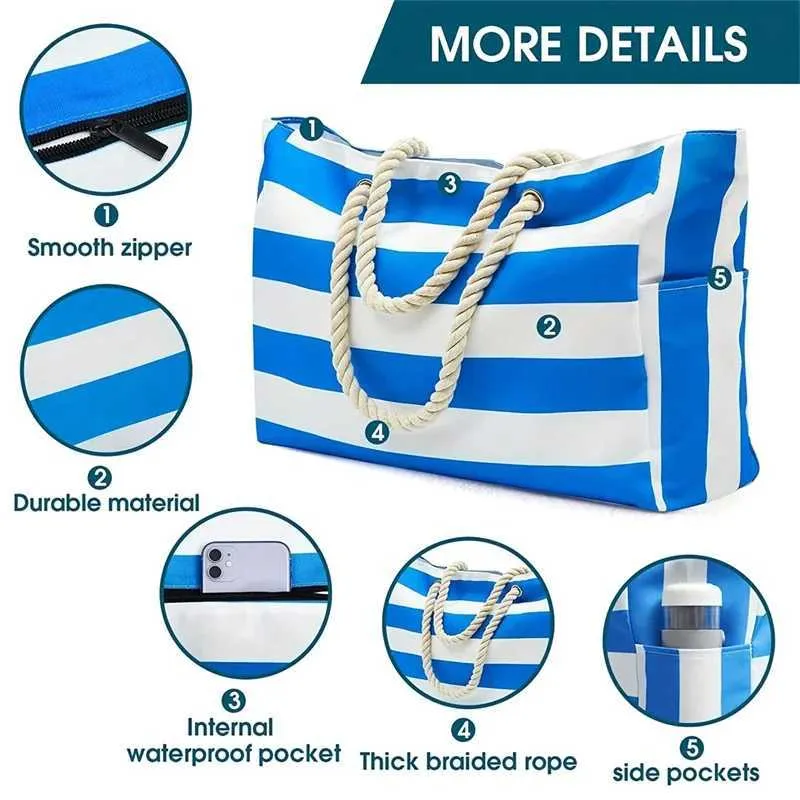 Pour les femmes grand sac de plage avec fermeture éclair sacs à bandoulière imperméables et résistants au sable piscine de natation Ba241116_voghion.com