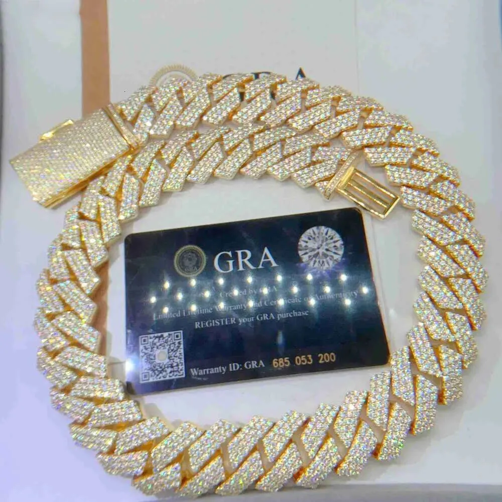 Πιστοποιημένο Vvs Moissanite 20 χιλιοστών Gra καθαρό κολιέ Sier με αλυσίδες Iced Out Cuban Link Chain_voghion.com