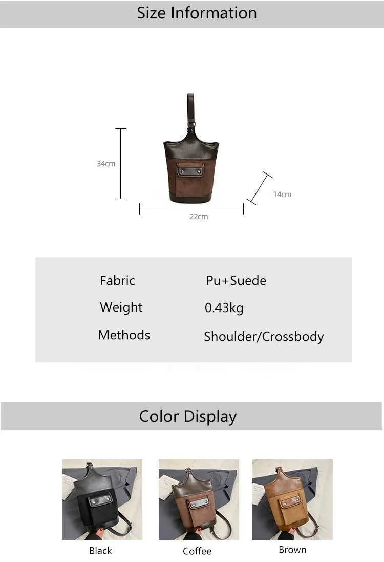 Borsa a tracolla in pelle scamosciata alla moda con toppa in PU per donna, colore a contrasto, casual, grande capacità, tracolla per la spesa da donna_voghion.com