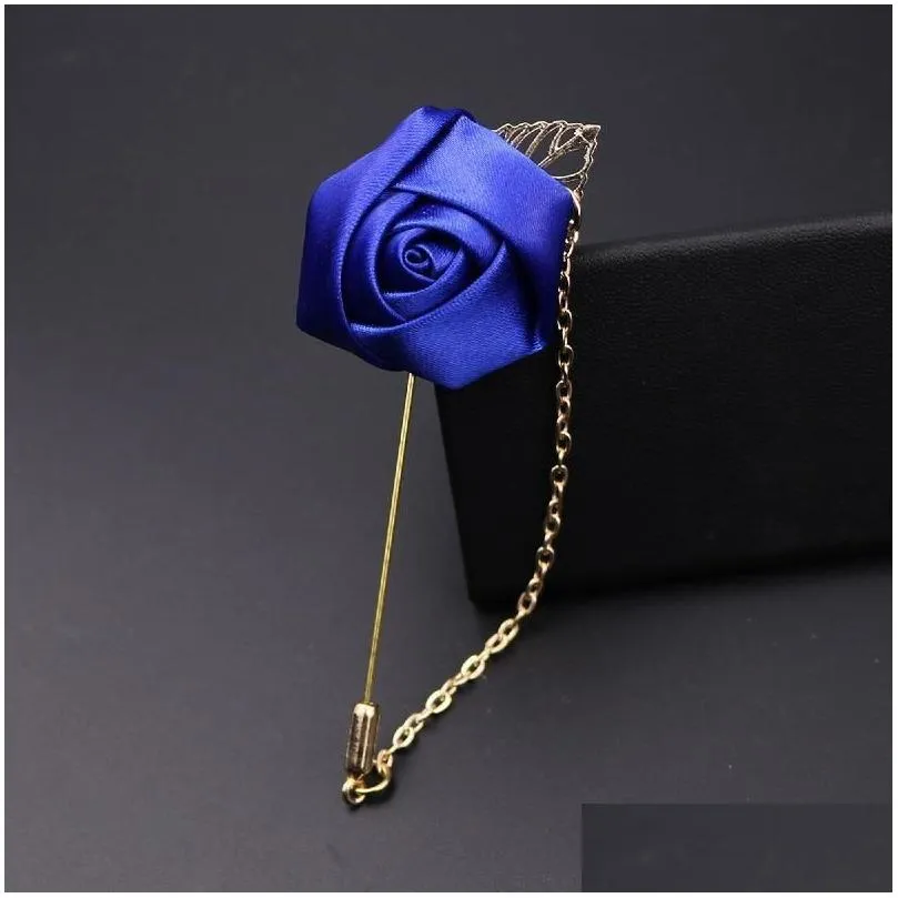 Pins, Men Rose Flower Golden Leaf Fashion Brooch Pin Suit Lapel New Mens Wedding Boutonniere Brooches Jewelry Drop_voghion.com