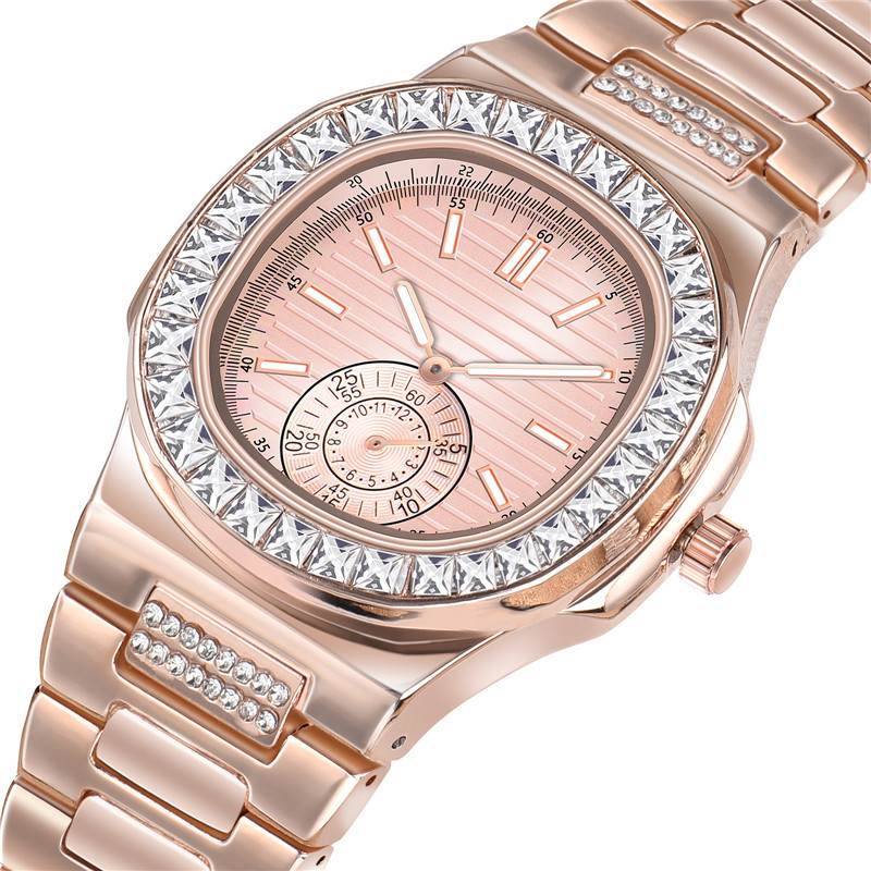 Orologio al quarzo da uomo alla moda con strass - Stile minimalista business e hip hop - Cassa in lega resistente all'acqua - Chiusura per gioielli in acciaio inossidabile_voghion.com
