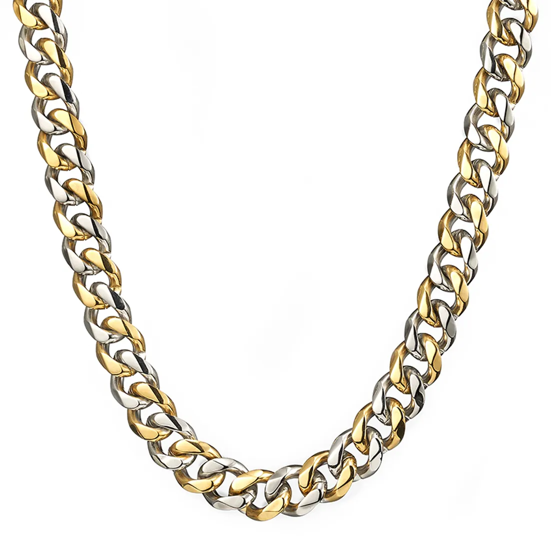 Chaînes 13/15 mm de large Hip-hop en acier inoxydable couleur argent/or/noir chaîne cubaine gourmette pour hommes et femmes collier ou bracelet_voghion.com