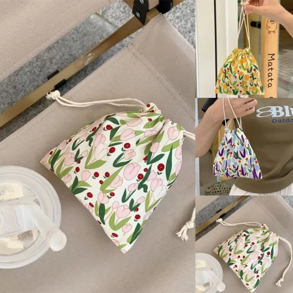 Fashion Ins Japanese Fresh Portable Drawstring Mouth Storage Small Canvas Bag For Women_voghion.com