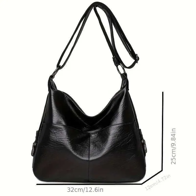 Borsa a tracolla in pelle PU tinta unita casual alla moda di grande capacità retrò Hobo da donna semplice e versatile C241104_voghion.com