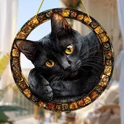 Midnight Feline Zonnevanger - 20 cm Mystiek Acrylkunstwerk. Betoverende decoratie voor op de veranda of op kantoor, het hele jaar door, een purrfect cadeau voor kattenliefhebbers._voghion.com