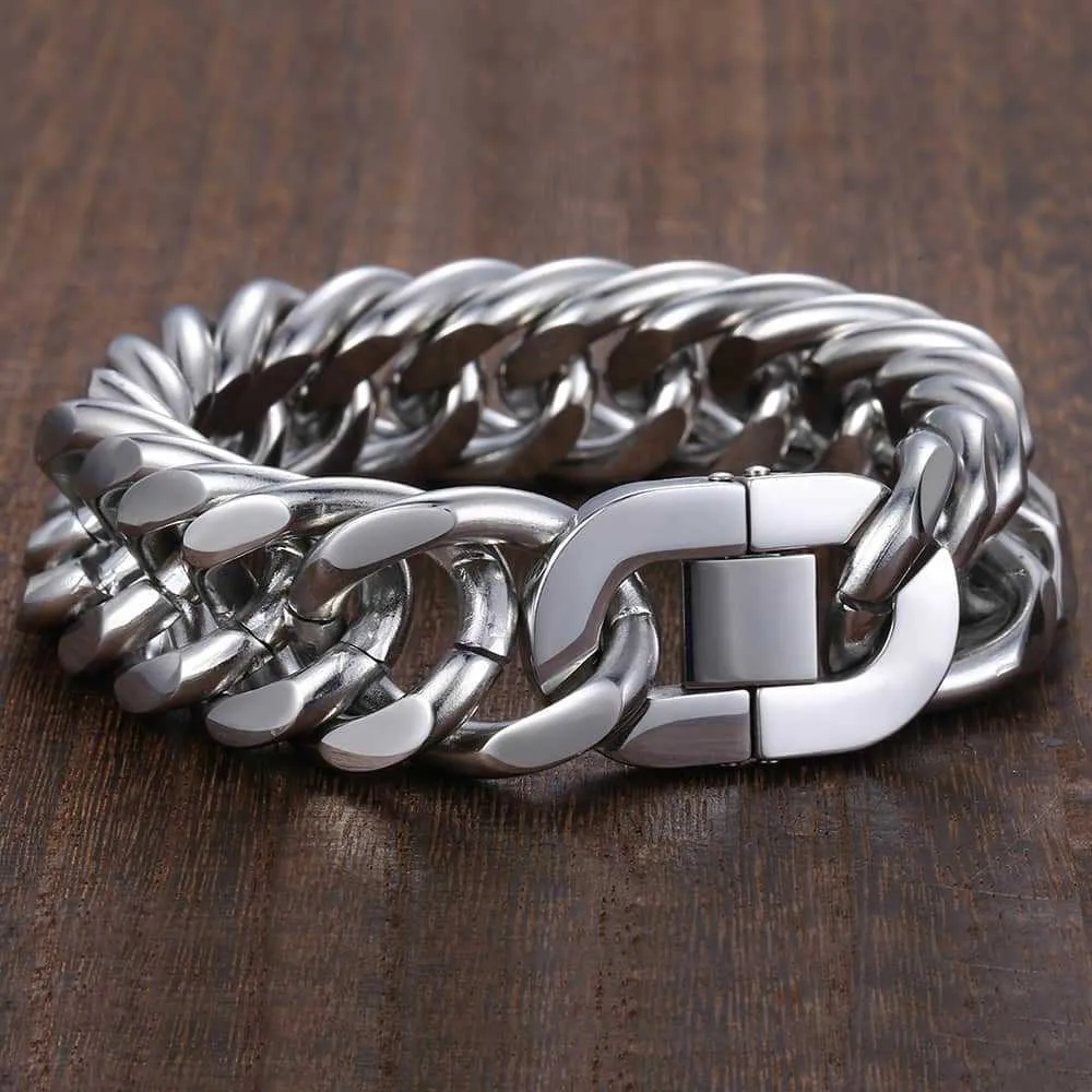 Herren Panzerarmband Cuban Link Aus Edelstahl Silberfarben_voghion.com