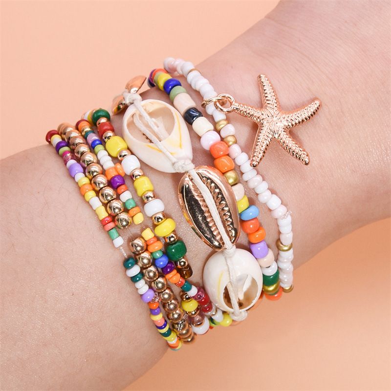 Hot Selg Sommer Dopamin Böhmisches Ozean-Strand-Seestern-Muschel-Reis-Perlen-Mehrschicht-Armband_voghion.com