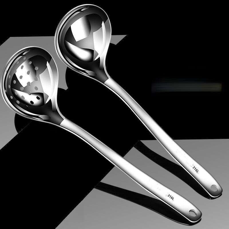 Thickened 316 Stainless Steel Leaky Household Hot Pot Spoon, Long Handled Drinking Soup, Spoon Set For Serving Soup_voghion.com