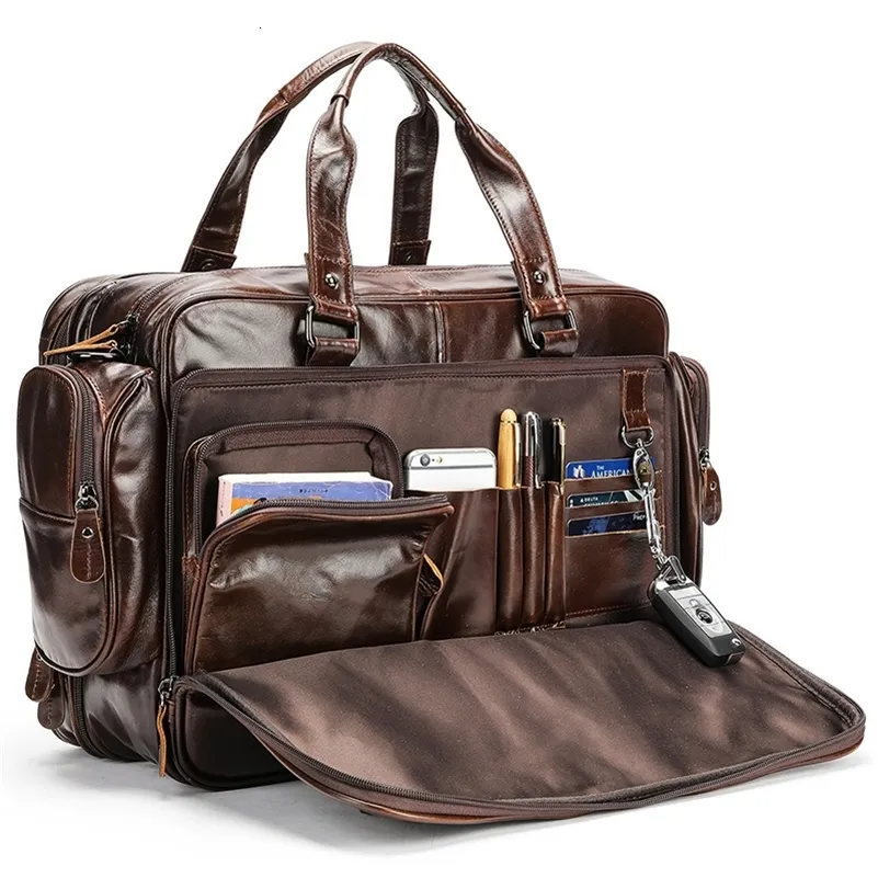 Porte-documents multifonction en cuir véritable pour homme, sac à main pour ordinateur portable 15,6 pouces, fourre-tout vintage pour homme, grand sac à bandoulière de voyage_voghion.com