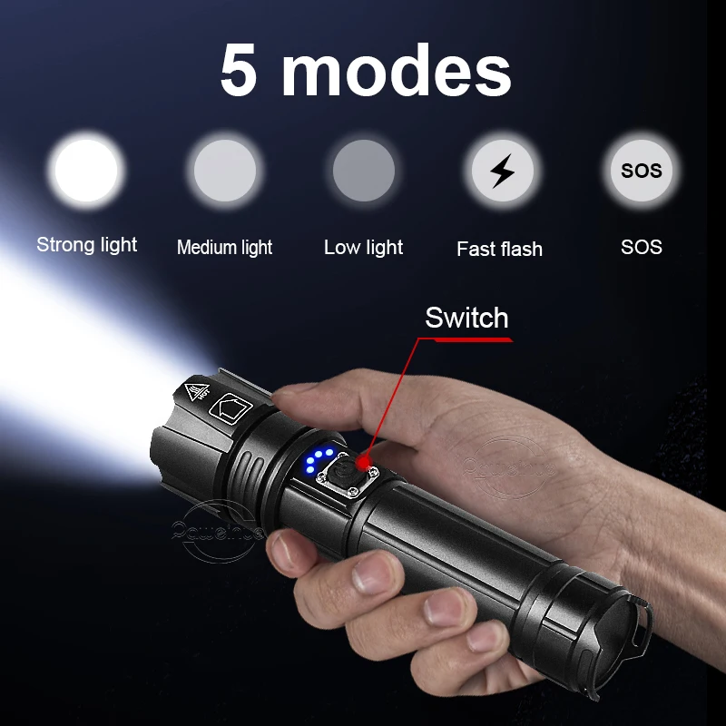 Most Powerful LED Flashlight Rechargeable Torch Lighting 1500M Tactical Lantern Ultra Powerful Flashlight With Usb Charging_voghion.com