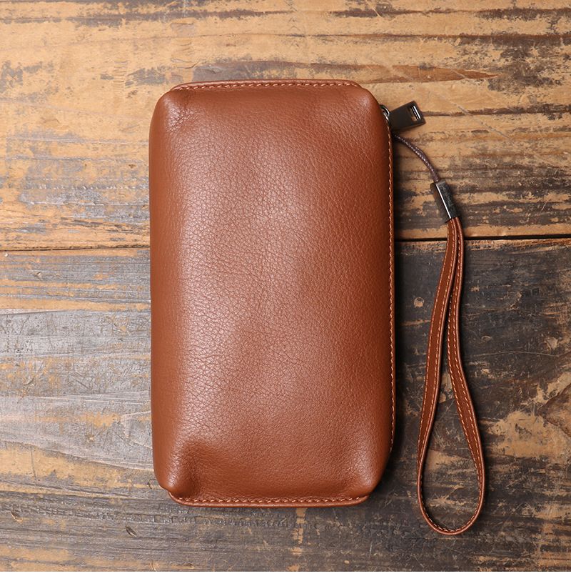 Herrenhandtasche echtem Leder, weicher Lederreißverschluss, lange Brieftasche, lässige Telefontasche aus Rindsleder der_voghion.com