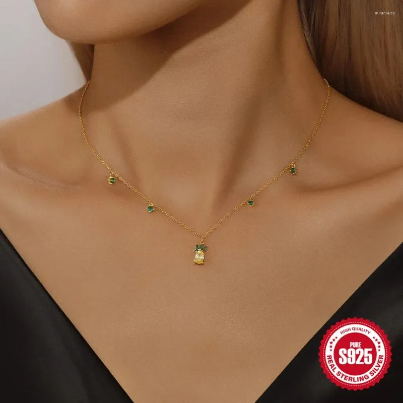 Cadenas CANNER Sterling Sier Trendy Fruit Series Cadena de clavícula con circonitas de colores Collares apilables Joyas de verano_voghion.com