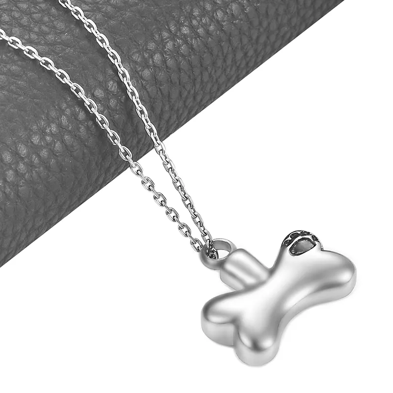 Unhänger Halskette Héichqualitéit Edelstahl Knachdrock Hond Hausdéier Kleng Urn Krematiounsasche Souvenir Bijouen Unhänger_voghion.com